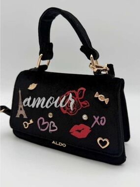 Aldo Mini Black Velvet Amour Top Handle or Crossbody Bag NWT